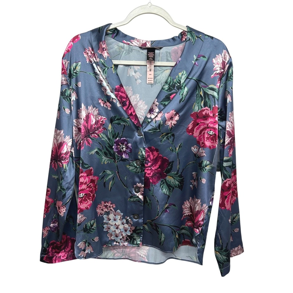Victorias Secret Satin Floral Pajama Top M Coquette Romantic‎ Lounge Sleepwear